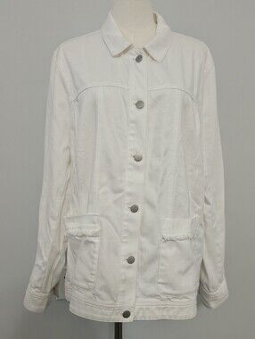 J Jill Denim Size XL White Cotton Button Up Lightweight Jean Jacket Long-Sleeved